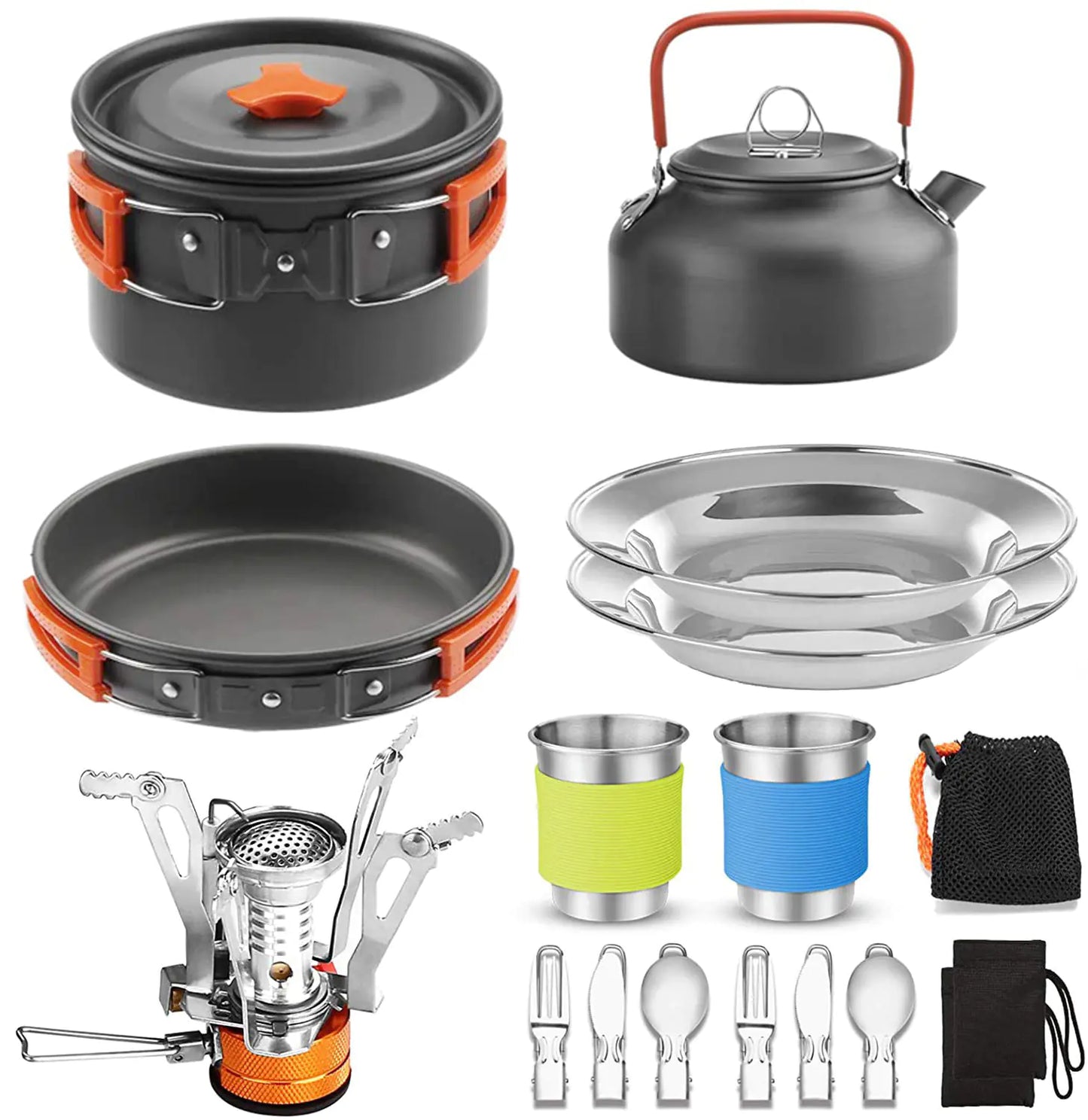 Outdoor Cooking Gear Set with Stove, Pot, and Teapot