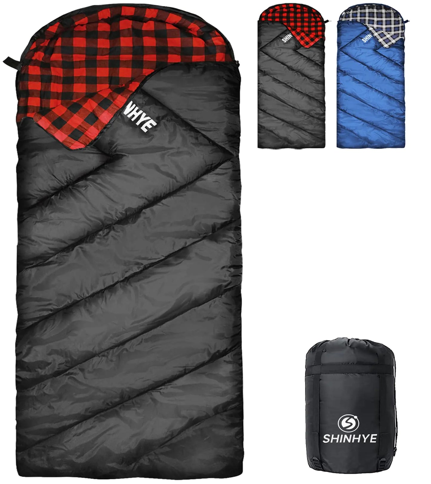 S105 ShinHye Sleeping Bag for Adults 0 Degree Flannel Sleeping Bag Big and Tall Cotton Sleeping Bag Zero Degree Cold Weather Sleeping Bag XXL Camping Black Right Zip