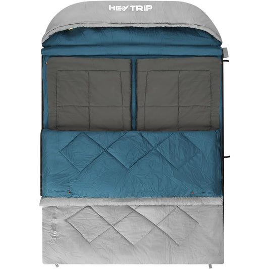 S106 HEYTRIP Double Sleeping Bag with Blanket Queen Size Two Person Sleeping Bag for Adults 20 Degree Sleeping Bag for Couples Blue